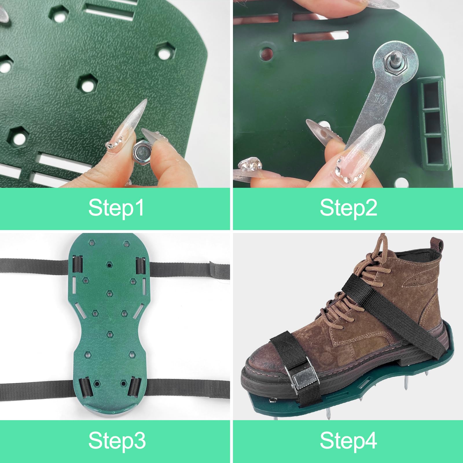 Relota Aerateur de Pelouse Chaussure à Gazon, Chaussures Aérateurs de Pelouse Couche, Semelles de Ventilation pour Gazon avec 4 Sangle à Boucle en Métal, pour Amélioration de la Qualité du Sol
