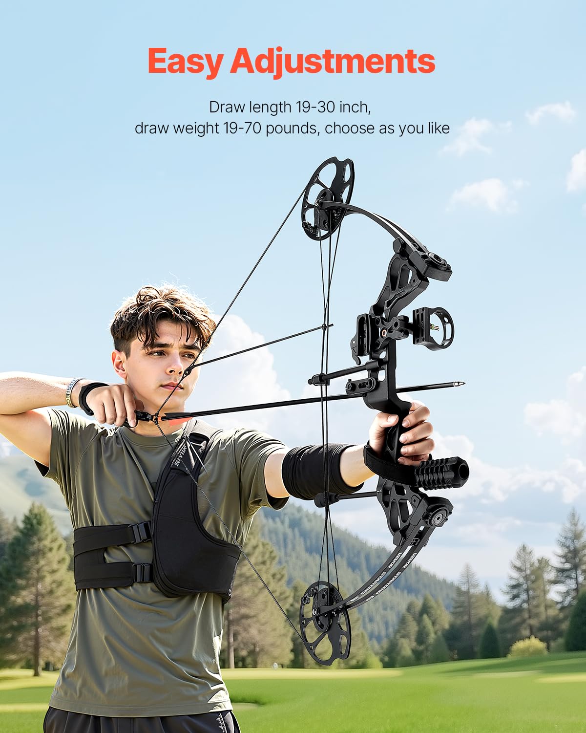 VEVOR Compoundbogen Bogenschießen, einstellbare 482,6-762 mm Auszugslänge Compoundbogen-Paket für Anfänger, 8,62-31,75 kg Zuggewicht, Rechtshänder-Kit mit Jagdausrüstung, 320 fps, Schwarz