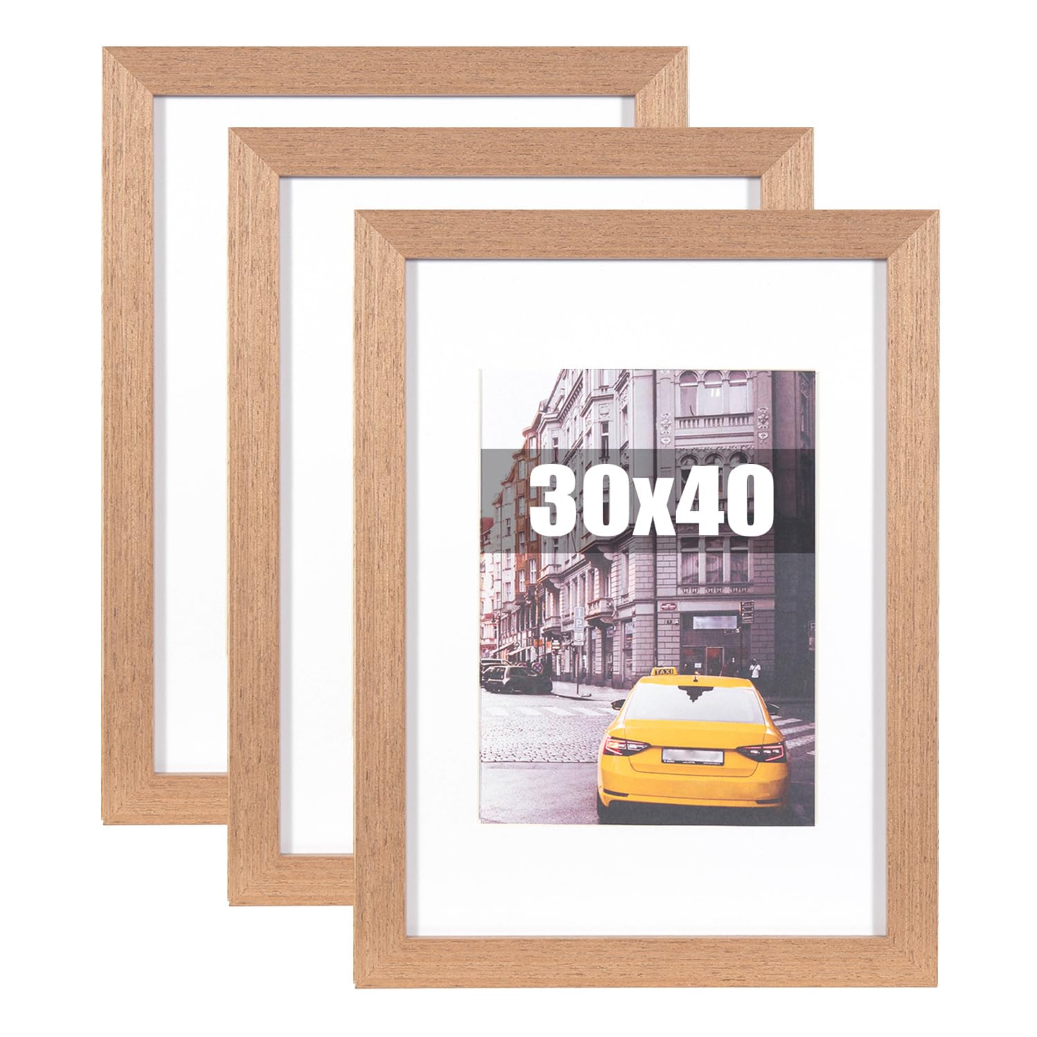 kennethan 30x40 cm Picture Frame Brown Set of 3, Wooden Poster Frame suitable for A4 with mat, 16x12 Picture Frames for Wall Mounting
