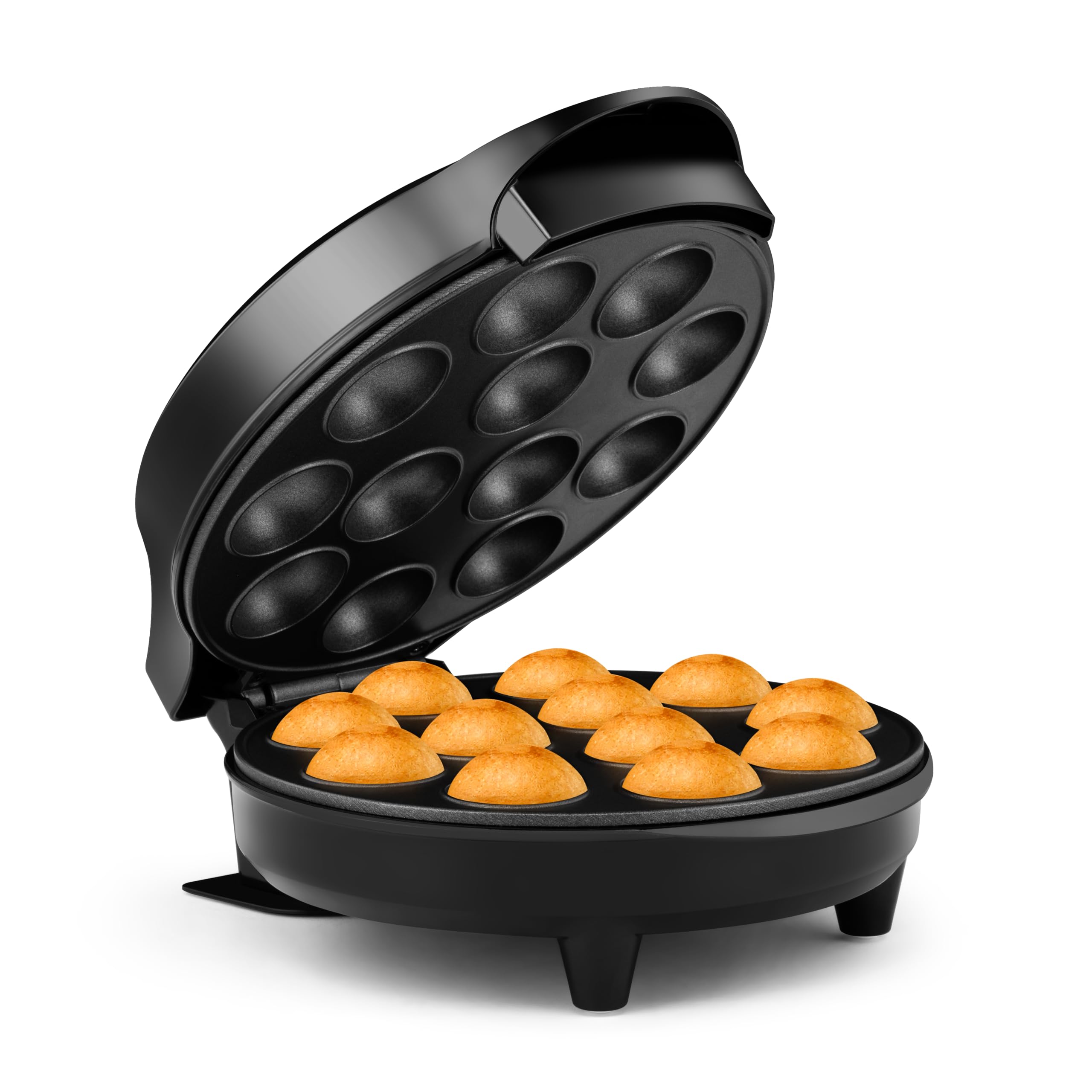 Holstein Housewares 12-Count Cake Pop Maker with Non-Stick Plates &amp; Indicator Lights – Bakes 12 Sweet or Savory Pops Fast, Compact Upright Storage, Black