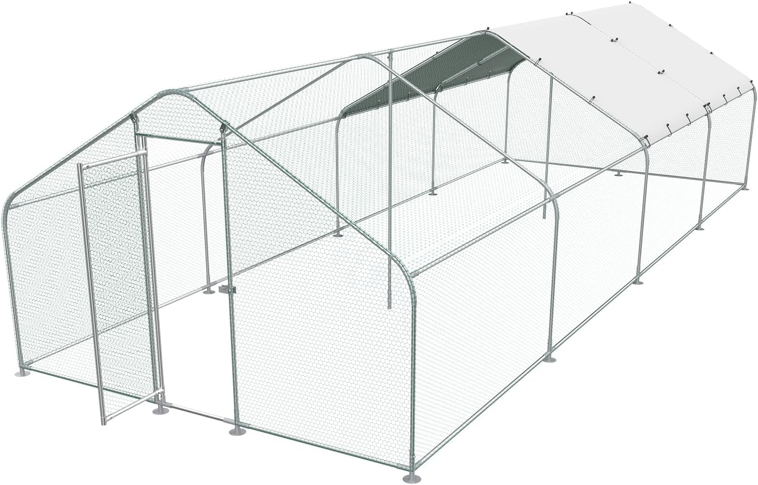 Unovivy Large Metal Chicken Coop, Outdoor Walk-in Poultry Cage Hen Run House Rabbits with Waterproof Cover and Secure Lock for Outside,Backyard and Farm (10'Lx25.6'W x6.56'H), Silver