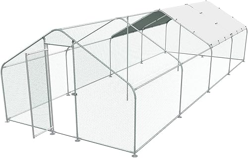 Unovivy Gallinero de metal grande, jaula para aves de corral al al aire libre, conejos con cubierta impermeable y bloqueo seguro para exteriores,