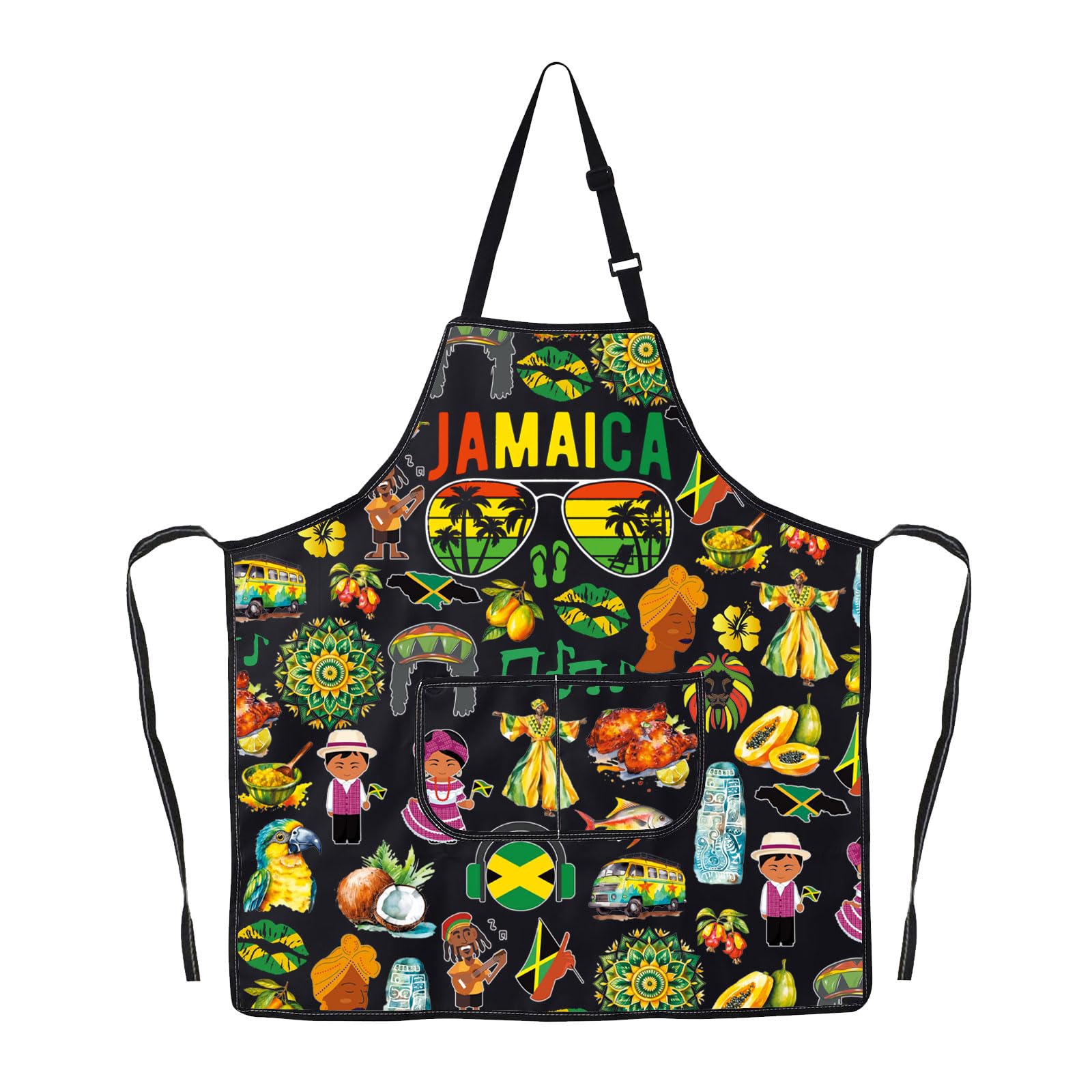 MYSOMY Jamaica Kitchen Apron Jamaican Cooking Apron Jamaica Souvenir Gifts Jamaican Flag Aprons Jamaica Caribbean Gifts (Jamaica ap2)