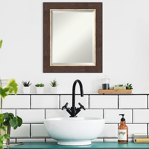 Miniatura 5 de Amanti Art Espejo de baño, espejo de pared de bronce forrado para usar como espejo de tocador de baño sobre el fregadero (25.25 x 21.25 pulgadas),