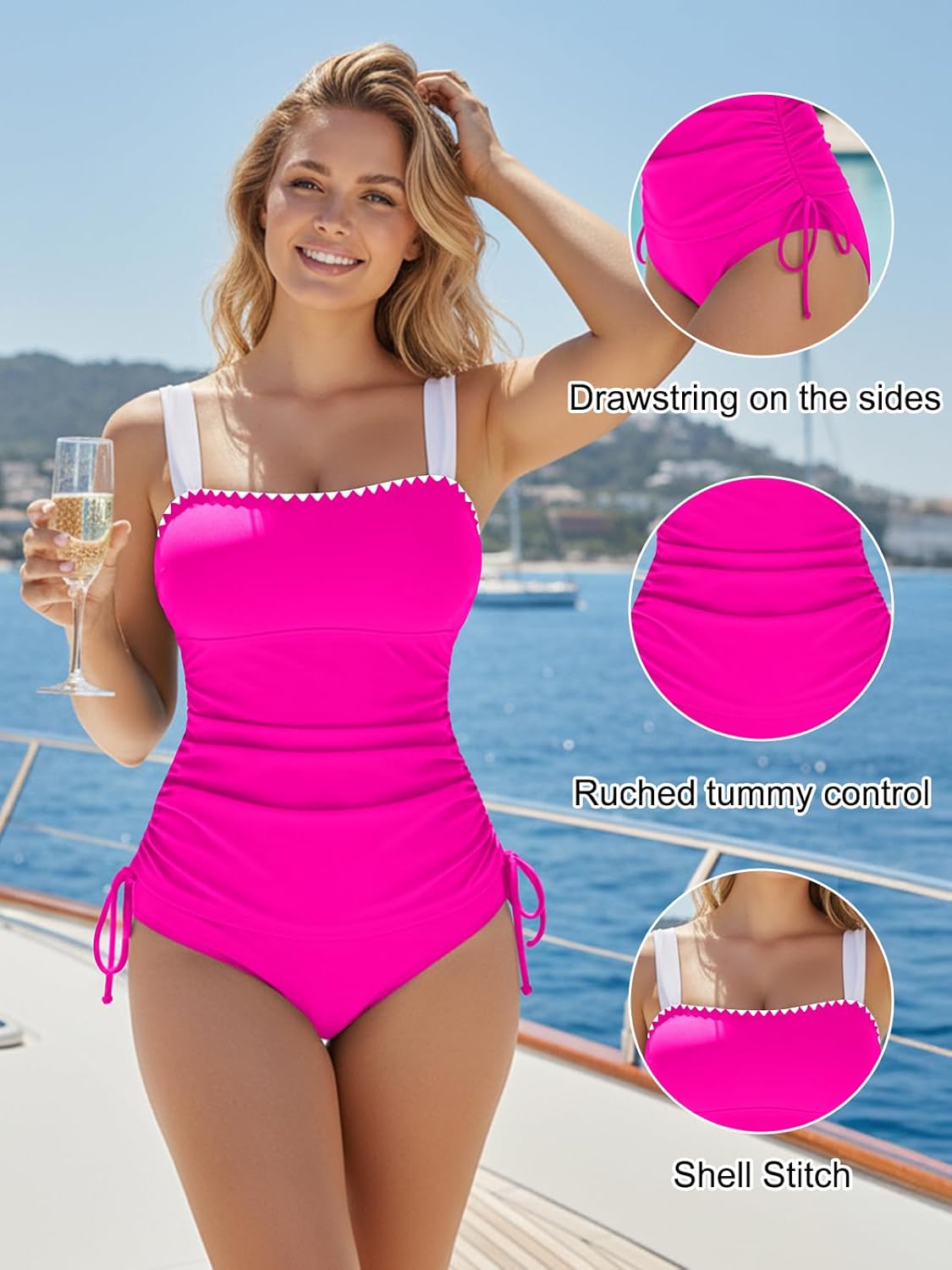 Blooming Jelly Womens Tankini Swimsuits Tummy Control Slimming Ruched 2 Piece Bathing Suit Modest High Waisted Retro Swimwear