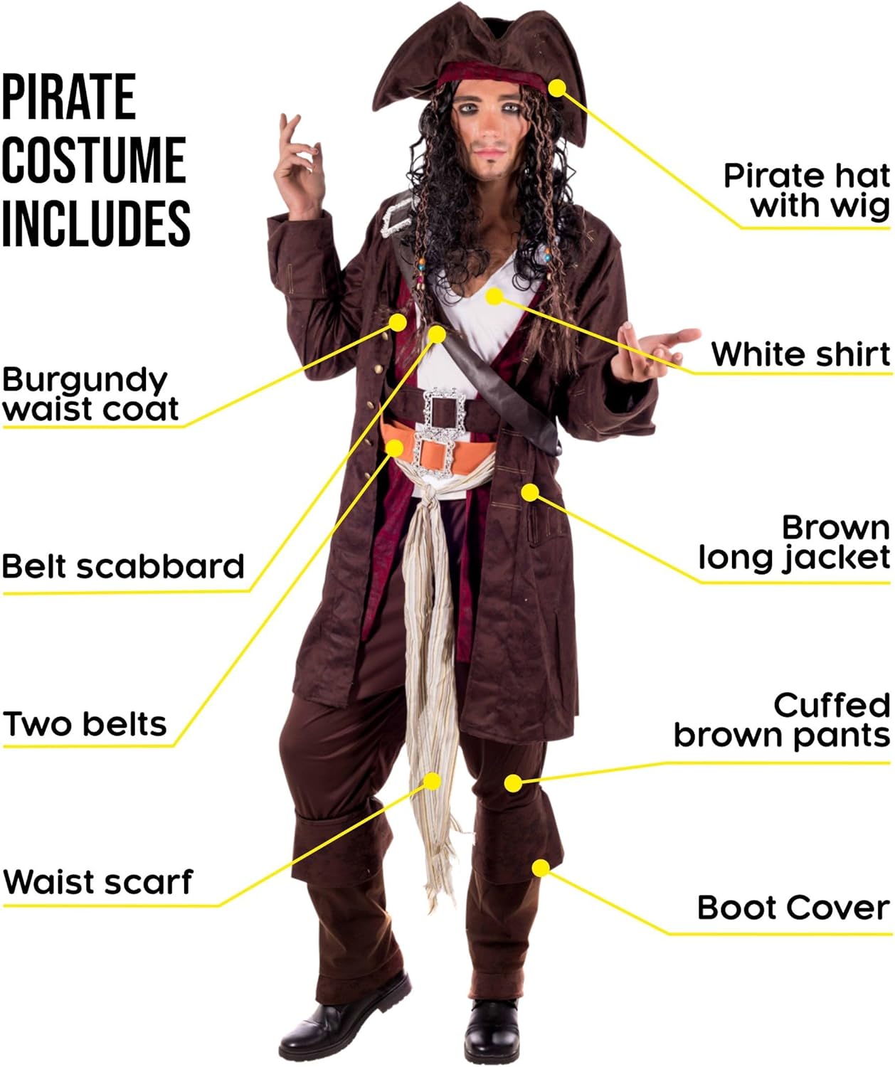 fun shack Pirate Costume Men, Mens Pirate Costume, Halloween Costumes for Men, Halloween Costumes Adult