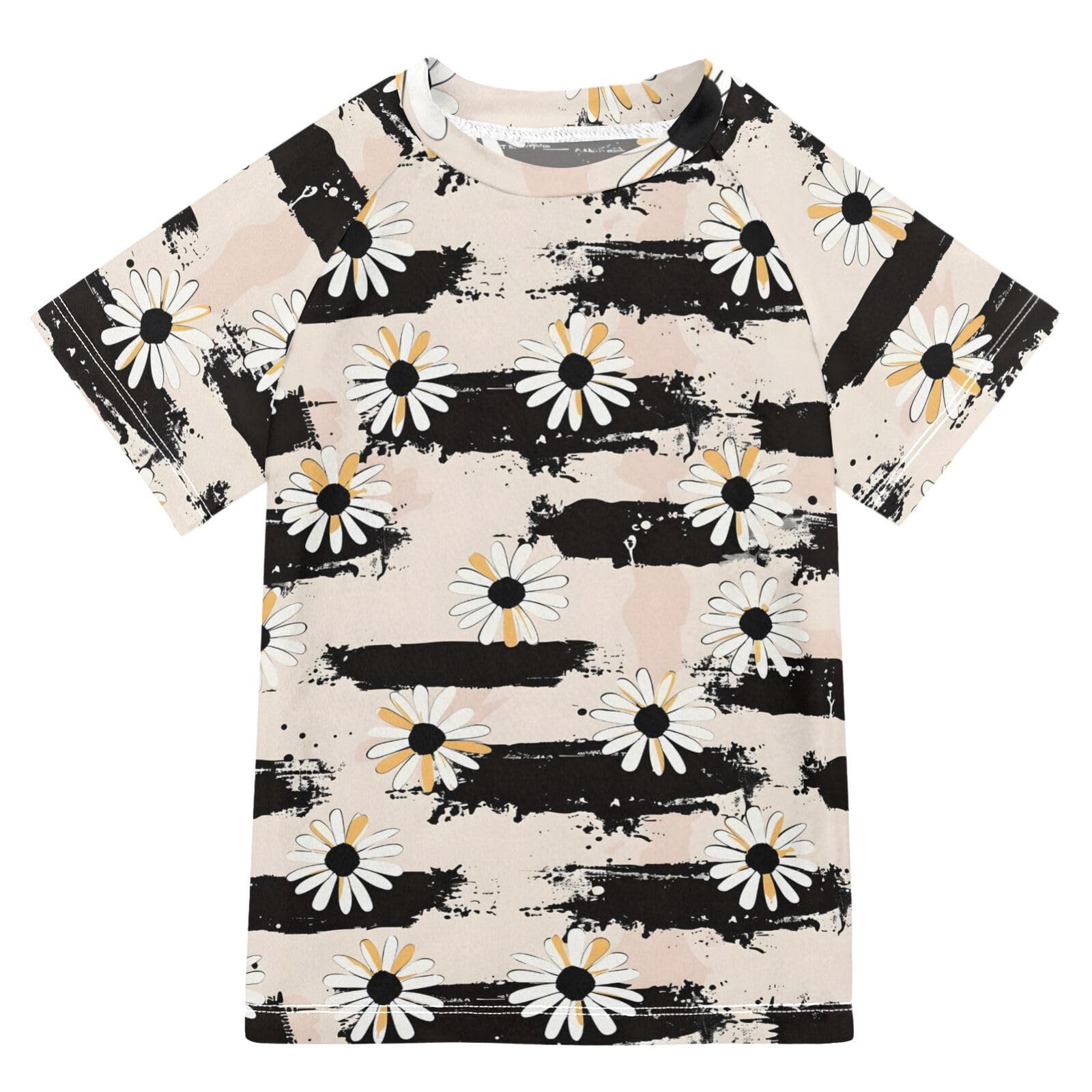 ALAZA Boys Swim Shirts Toddler Rash Guard Short Sleeve Rashguard Daisy Flowers Grunge UPF 50+ 11-12T