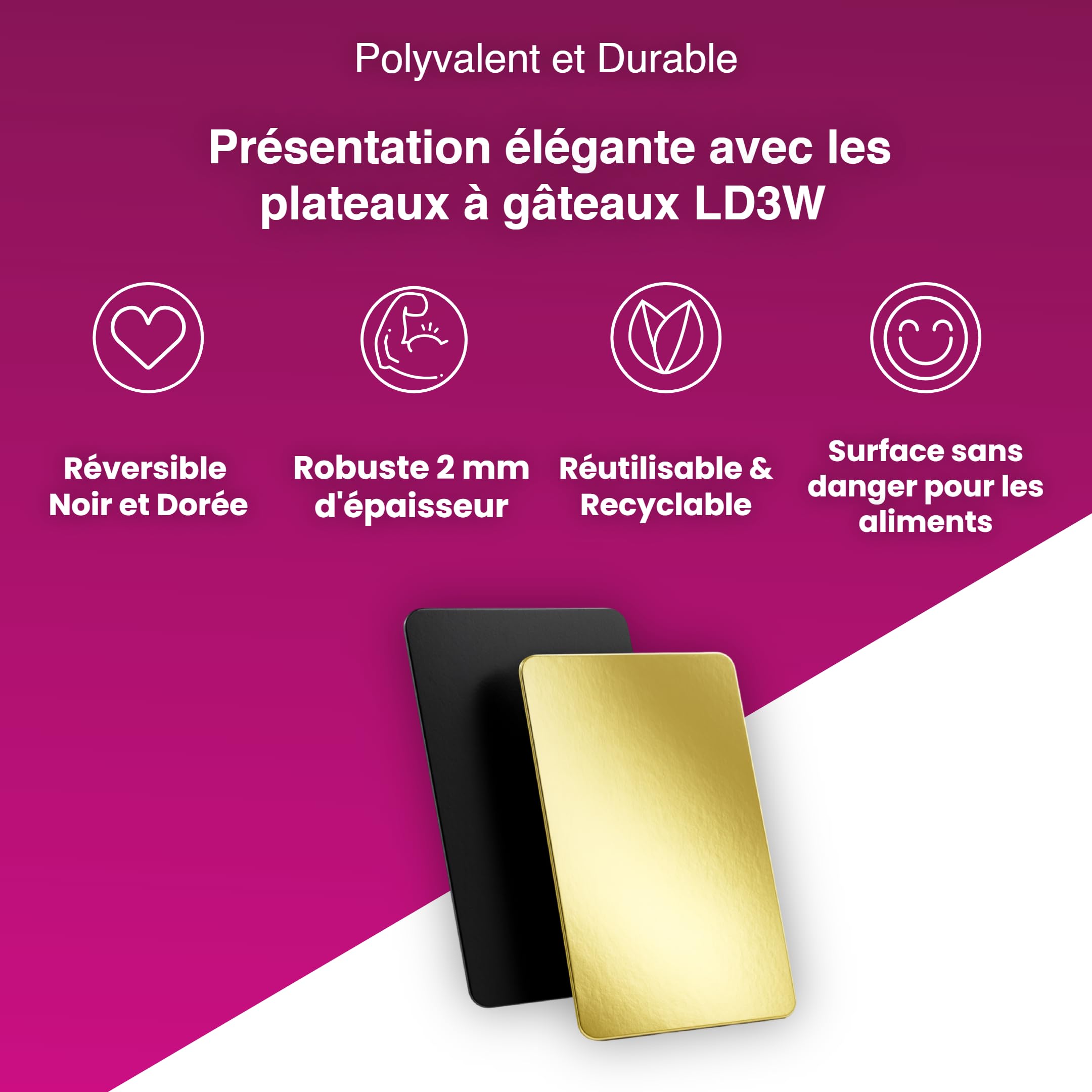 Lot de 20 Supports à Gâteaux Rectangulaires | 40x60 cm | Noir et Doré | épais 2mm | Carton Réversible | Socle Gâteau | Pâtisserie Boulangerie Buffet | Number Cake | Tarte Biscuits Tapas