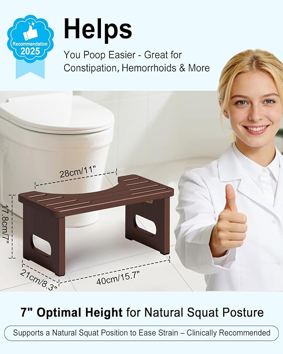 JACNITAD Foldable Toilet Stool, 7 Inch Poop Stool for Bathroom, Bamboo Toilet Squat Adults Kids (Foldable-Brown, 7 Inch (Pack of 1))