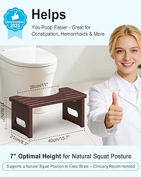 JACNITAD Foldable Toilet Stool, 7 Inch Poop Stool for Bathroom, Bamboo Toilet Squat Adults Kids (Foldable-Brown, 7 Inch (Pack of 1))
