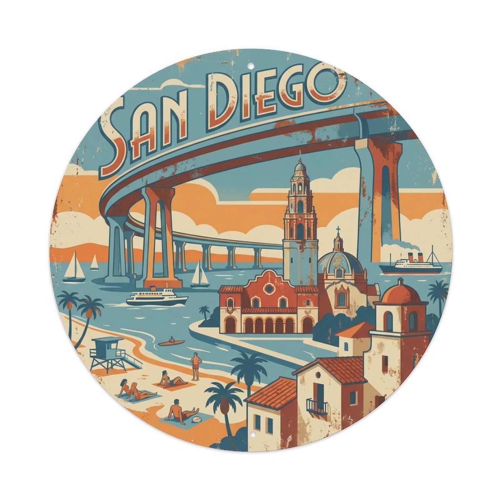 Retro Travel USA San Diego Metal Tin Sign
