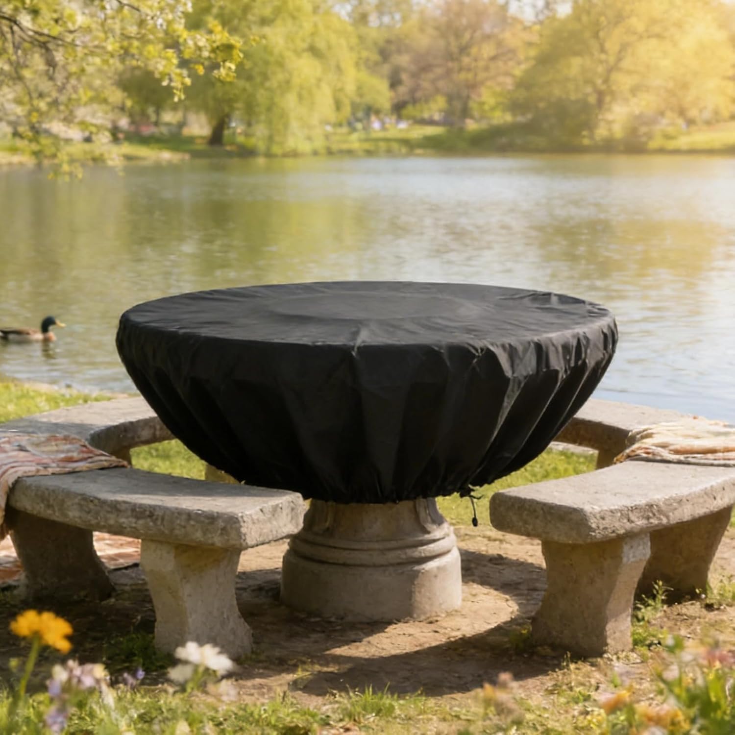 48 X 68.1 In Bird Bath Cover Black, Waterproof Garden Fountain Cover, Silver Coated, Anti-Uv, Includes Drawstring, Easy Storage
