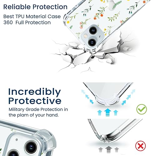 Miniatura 4 de Hi Space Funda compatible con iPhone 15, diseño de patrón de flores, transparente floral para iPhone 15, funda protectora de TPU suave a prueba de