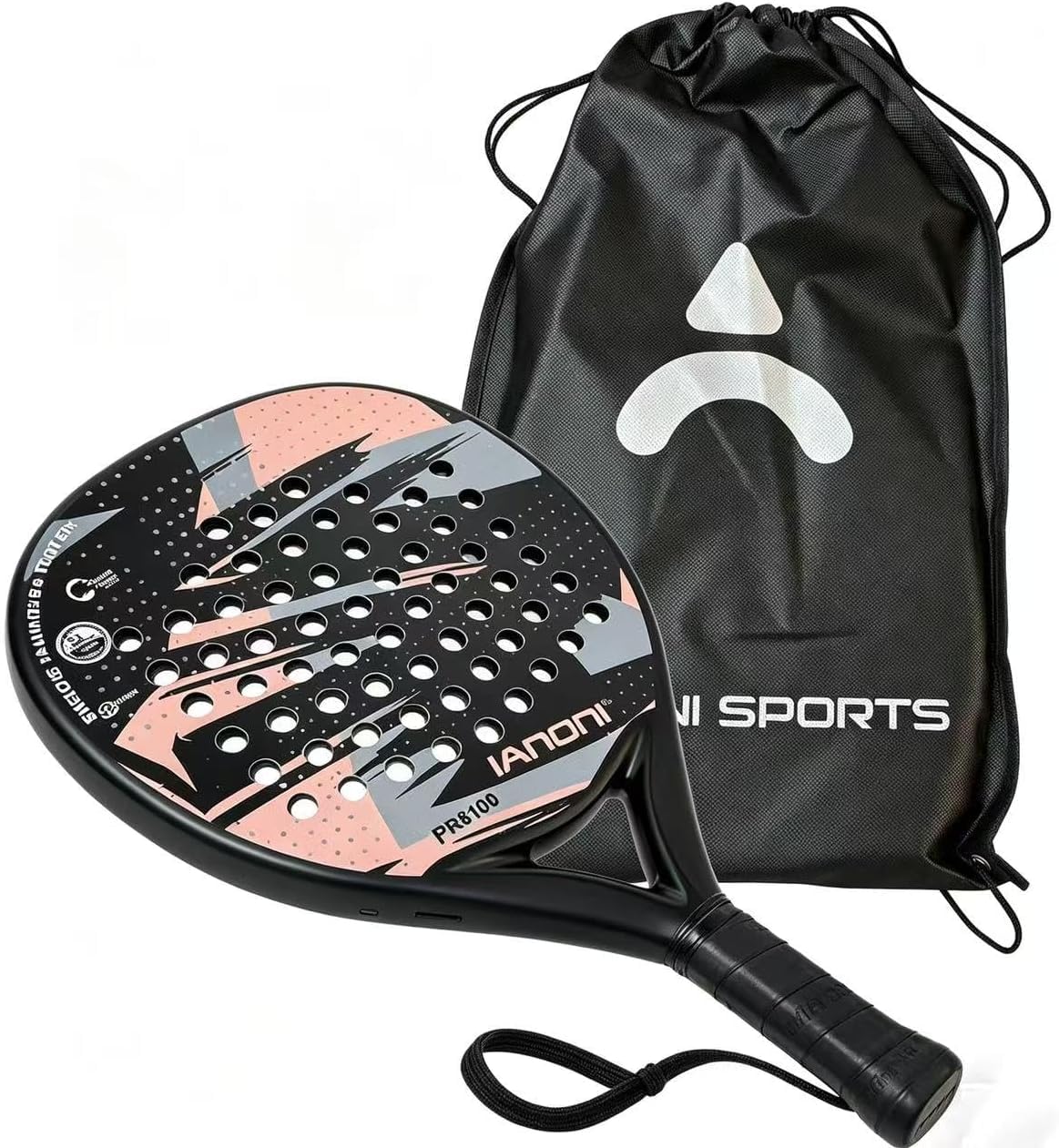 IANONI Racchetta da padel con superficie in fibra di carbonio con nucleo in schiuma EVA Memory Flex Foam Racchetta da tennis Paddle Paddle Racchetta da tennis - 8100 grigio-arancione