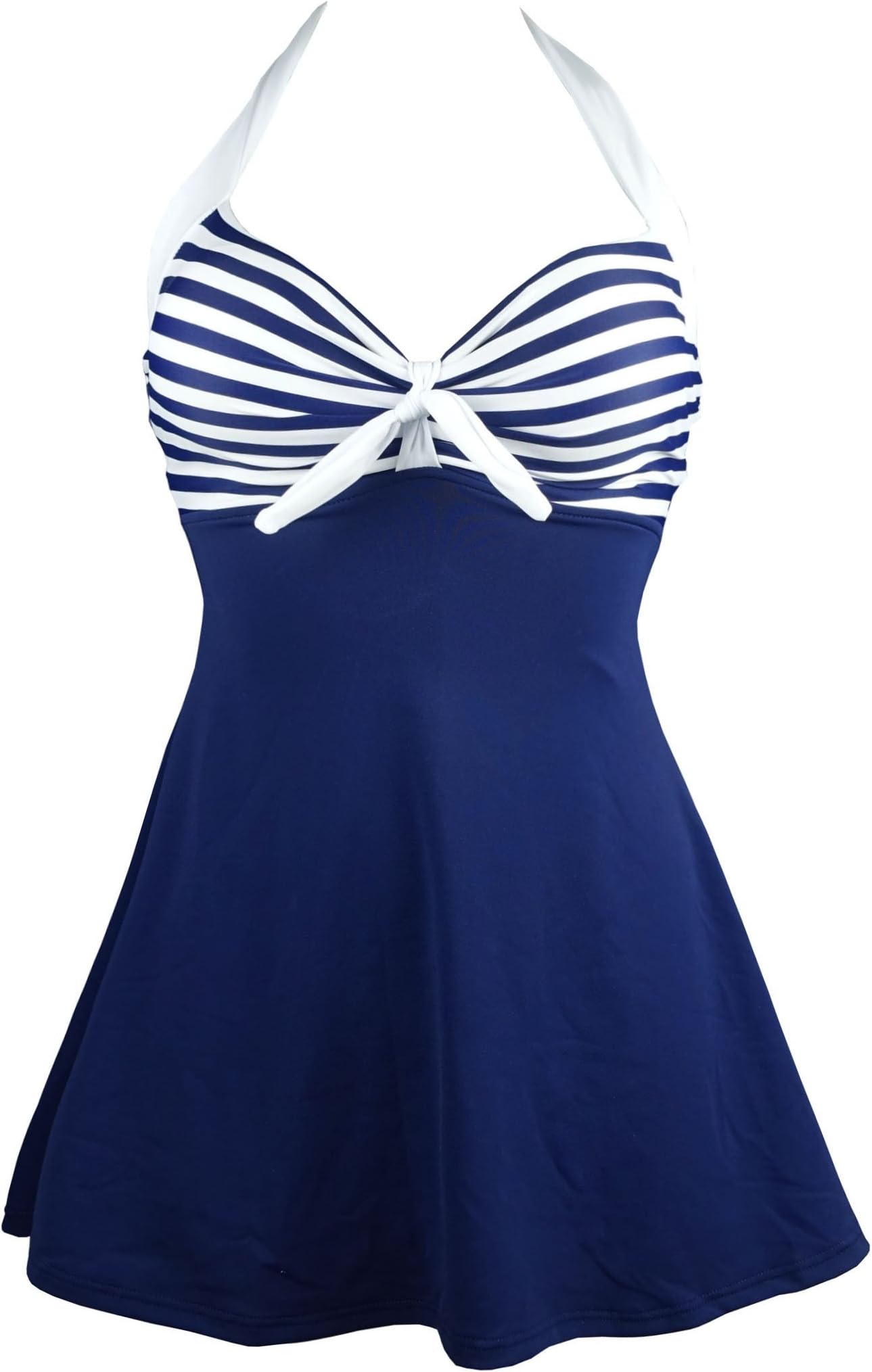 vintage swim dress Tummy Control Polka Dots Halter One -piece Swimdress Blue&White The Hollow to Floor measurement of our standard dresses already includes 2 inches(ca.5 cm) extra to fit high heels Womens Vintage Swim Dress Tummy