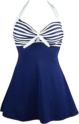 COCOSHIP Womens Vintage Swim Dress Tummy Control One Piece Skirted Swimsuit Retro Bathing Suit