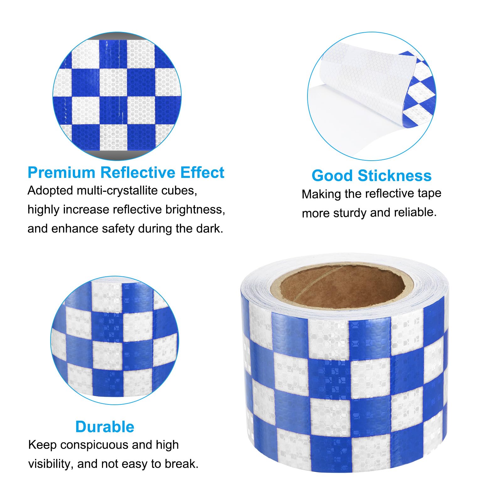 PATIKIL Ruban Réfléchissant Adhésif Carré Bleu Blanc 1 Rouleau 10cm x 20 Mètres Ruban Adhésif Réfléchissant de Sécurité Imperméable et Haute Visibilité pour Camions, Remorques, Voitures