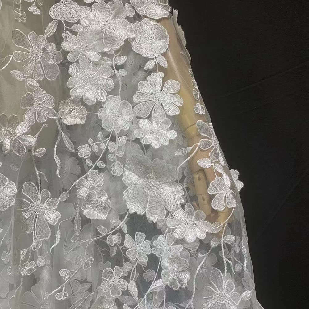 Tissu Maille Dentelle Broderie Fleur Floral Brillant - Tulle Voile Pour Robe - Au Mètre