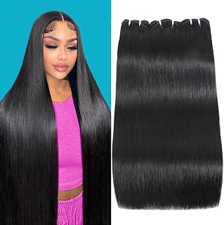 Straight Human Hair Bundles 16A Double Drawn Indian Raw Bundles Human Hair Super Soft Silky Full And Thick No Tangle Triple Lifespan Than Regular Virgin Hair Natural Black 14 16 18 Inch
