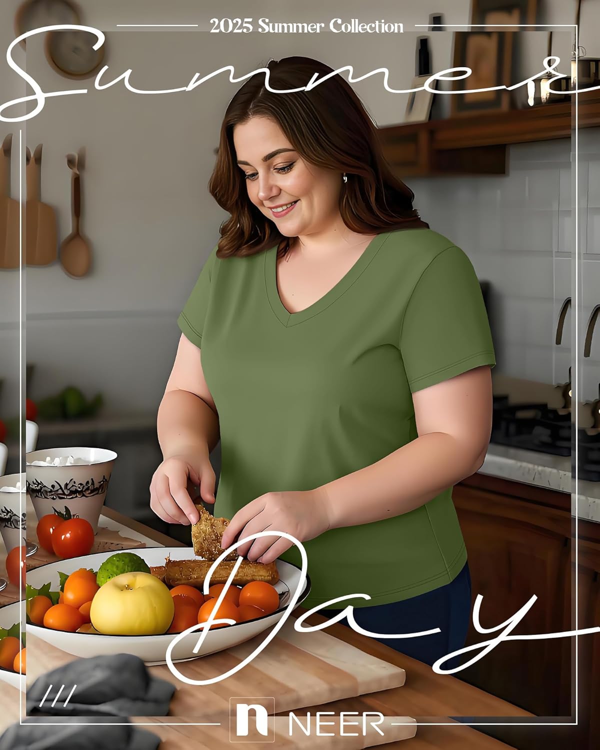 Neer 3 Pack Women's Plus Size T Shirts Short Sleeve V Neck Tops Solid Flat Hem Basic Loose Causal Tees - Image 4