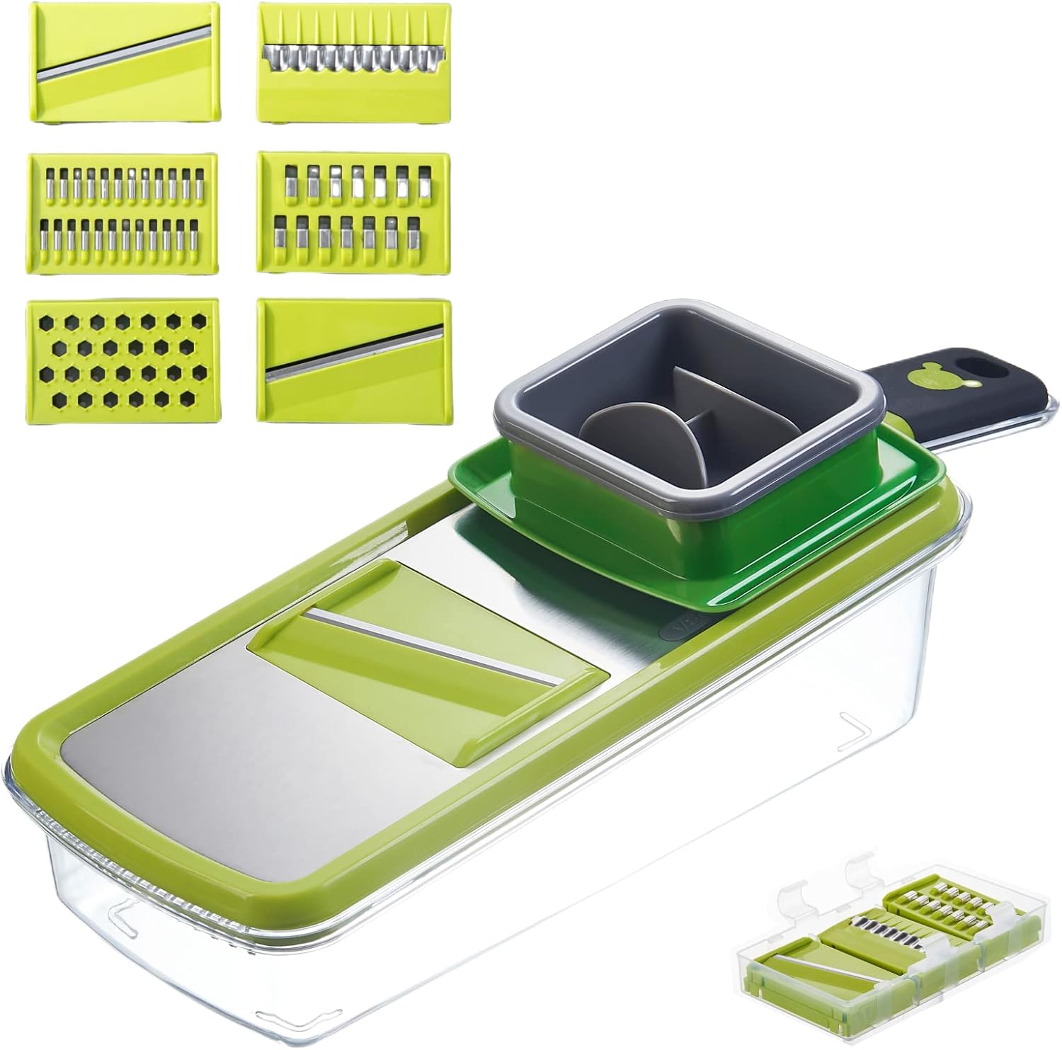 6 in 1 Mandoline Slicer for Kitchen,Veggie Slicer Multi Blade Potato Chip, Vegetable Cutter,Durable Stainless Steel Surface and Blades,Handheld Vegetable and Fruit Cutter with Safety Features