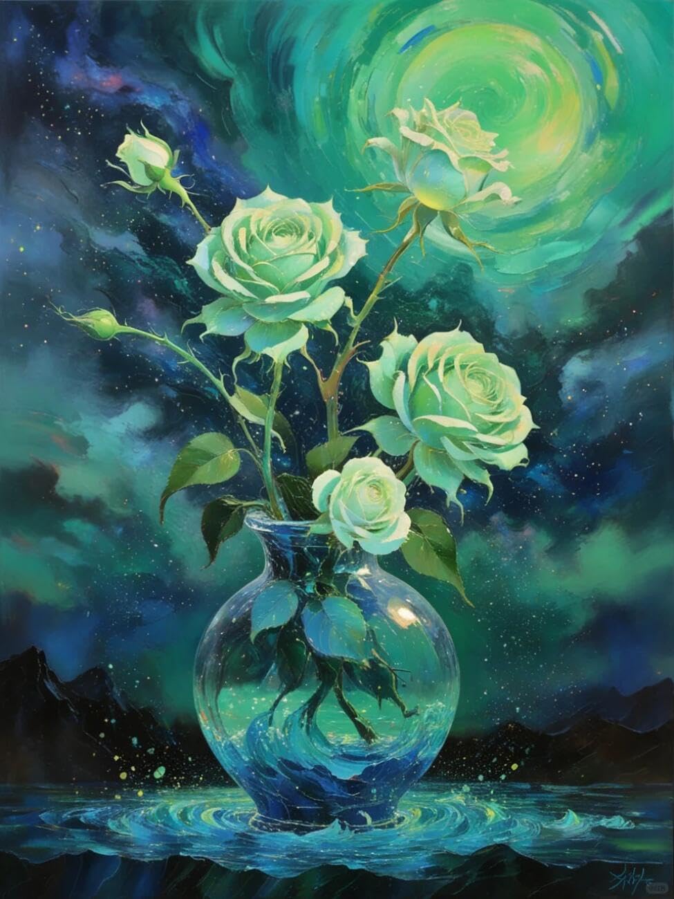 Henypt Cross Stitch Kits Rose Oil Painting Flowers DIY Needlepoint Set for Beginners The Elderly with Accessories Home & Leisure/Gifts 14CT 40x50cm
