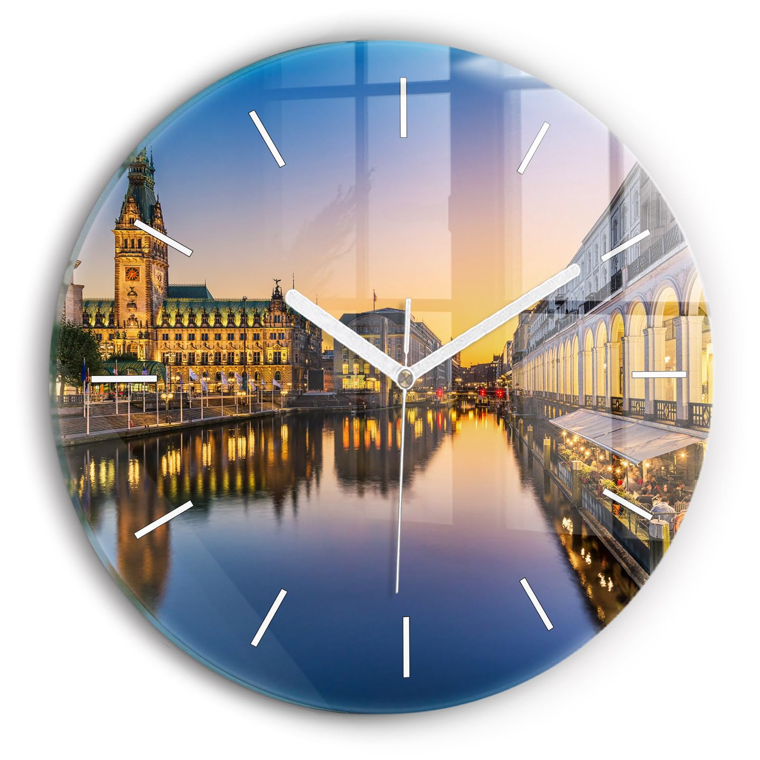 Horloge en Verre Sans Tic-Tac Wallfluent Hambourg Moderne Silencieuse 30cm