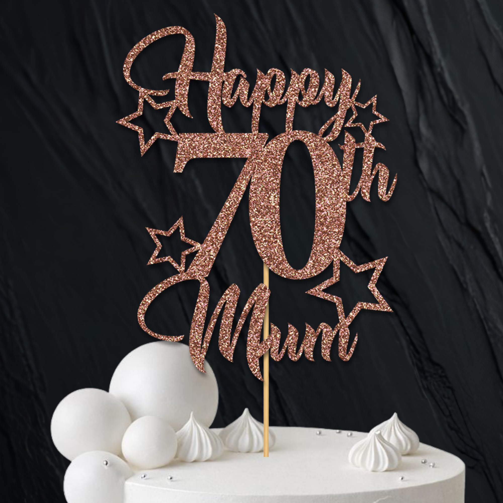 Glitter Birthday Cake Topper for Mum with stars, Birthday Cake Topper, Party Decorations, Party Supplies, 40, 50, 60, 70,80, 90 Many colours (70th, Rose gold (20cm)) — image 1