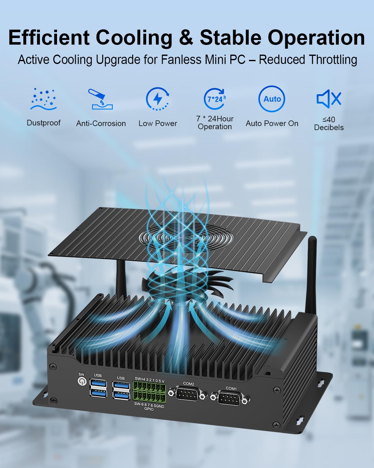 WEIDIAN Industrial Mini PC Core i7 10510U 32GB RAM 1TB SSD, Win 11 Pro Mini komputer (Fan Cooling&Dustproof) Obsługa Linuxa, 4K 2HD + DP, 2LAN, GPIO, 2COM RS232/422/485, 6USB WiFi6&BT5.2