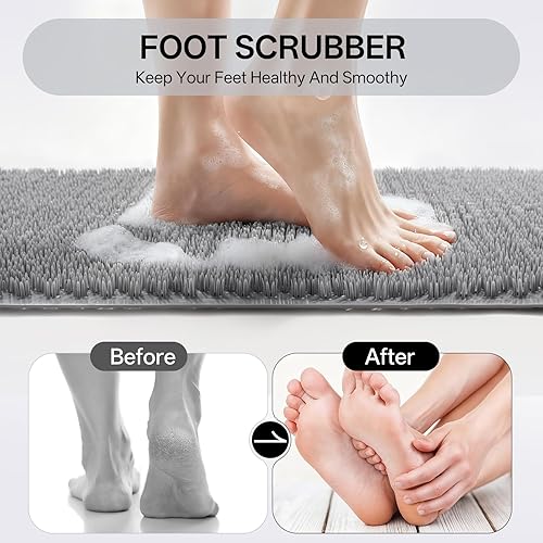 Miniatura 4 de Tapete de ducha antideslizante, tapete para bañera con ventosas y orificios de drenaje, secado rápido, suave en los pies, 16 x 27 pulgadas