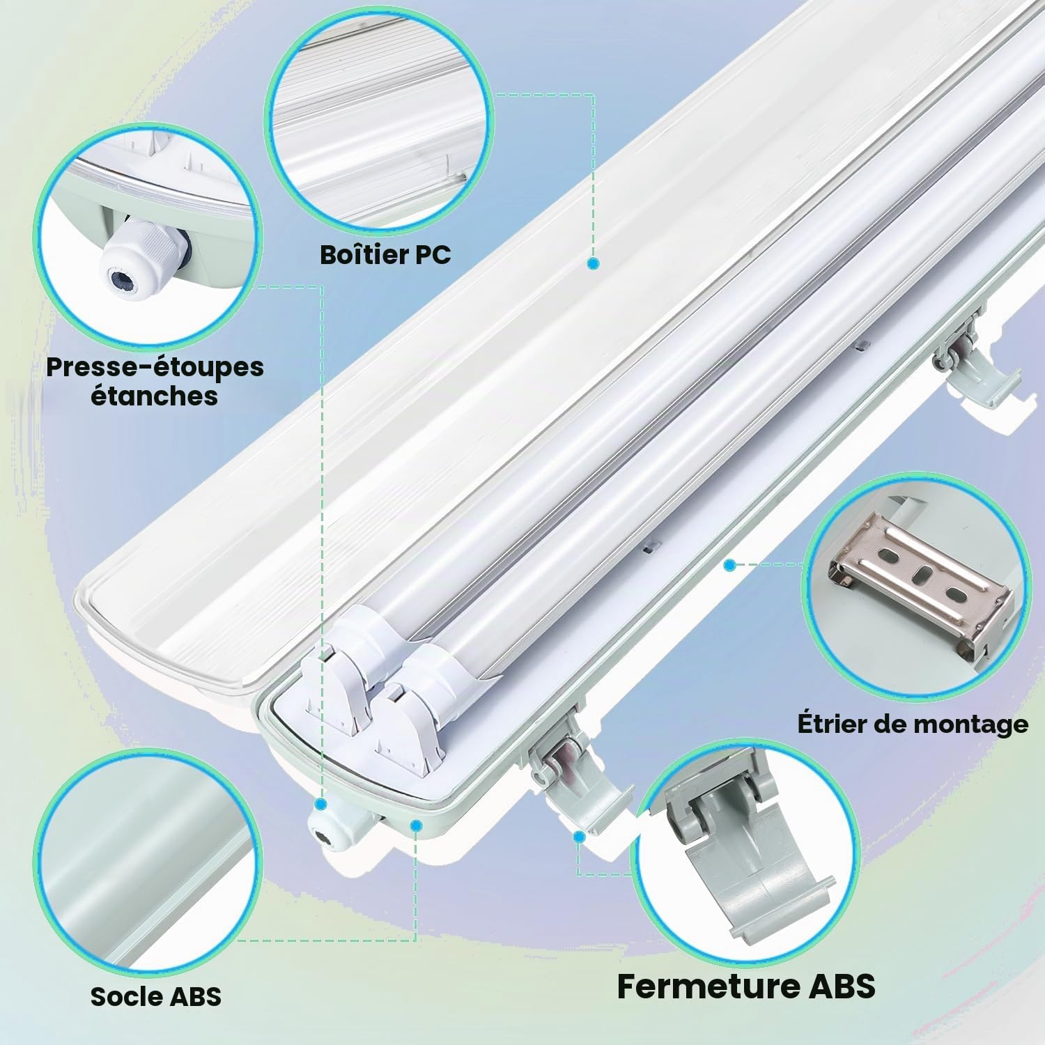 Daromigo Lot de 6 luminaires LED 150 cm 2 x 24 W 4800 lm Blanc froid 6500 K Double tube LED T8 Étanche IP65 Lampe d'atelier pour garage, cave