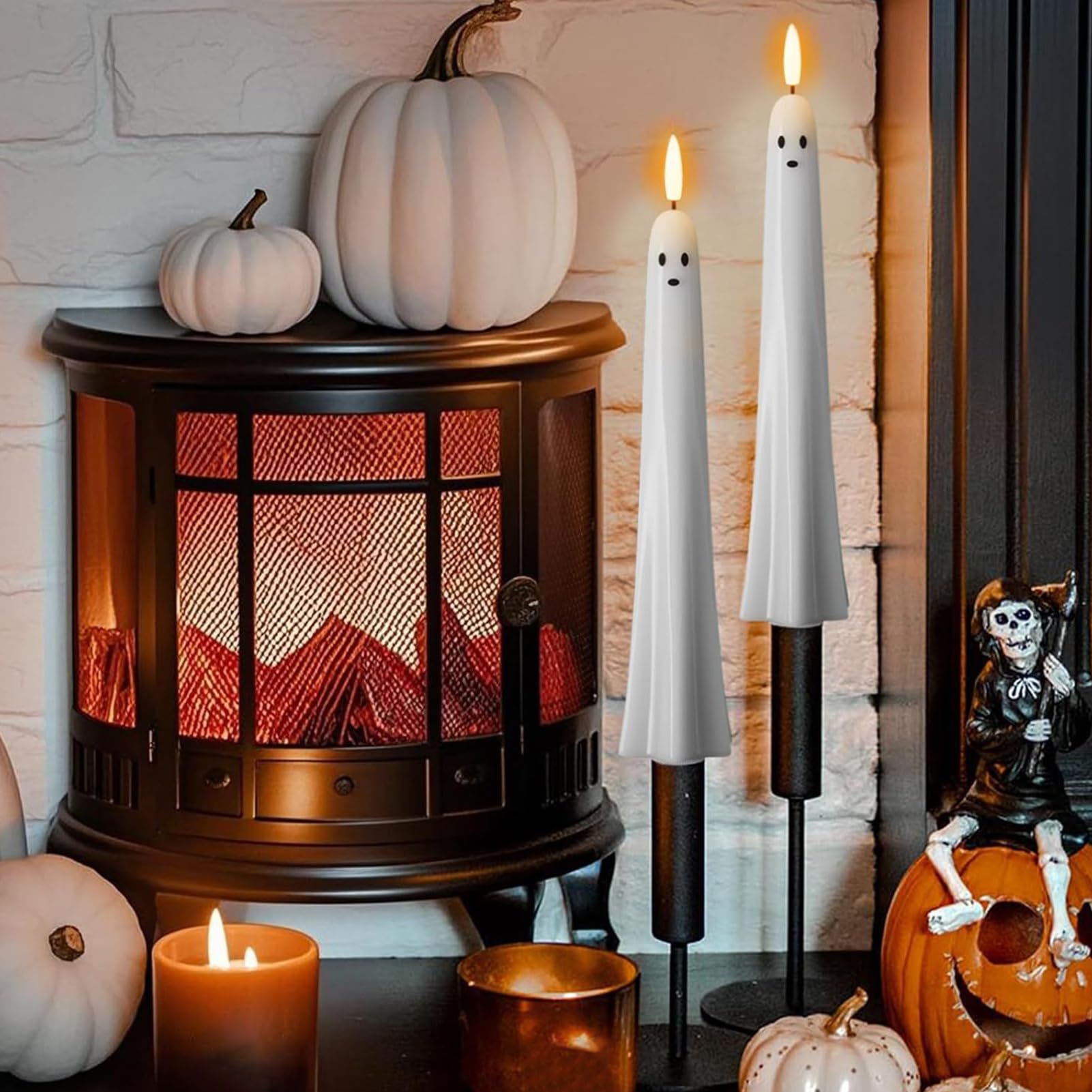 DRomance Candeline Led A Forma Di Fantasma Per Halloween - Confezione Da 2, In Vera Cera Con Telecomando E Timer