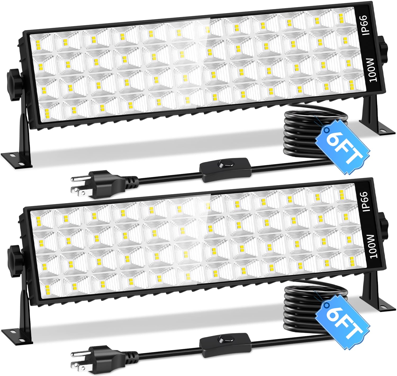 2 Pack LED Shop Light 100W 11000LM Ultra Brighter Plug in Garage Light with On Off Switch 6FT