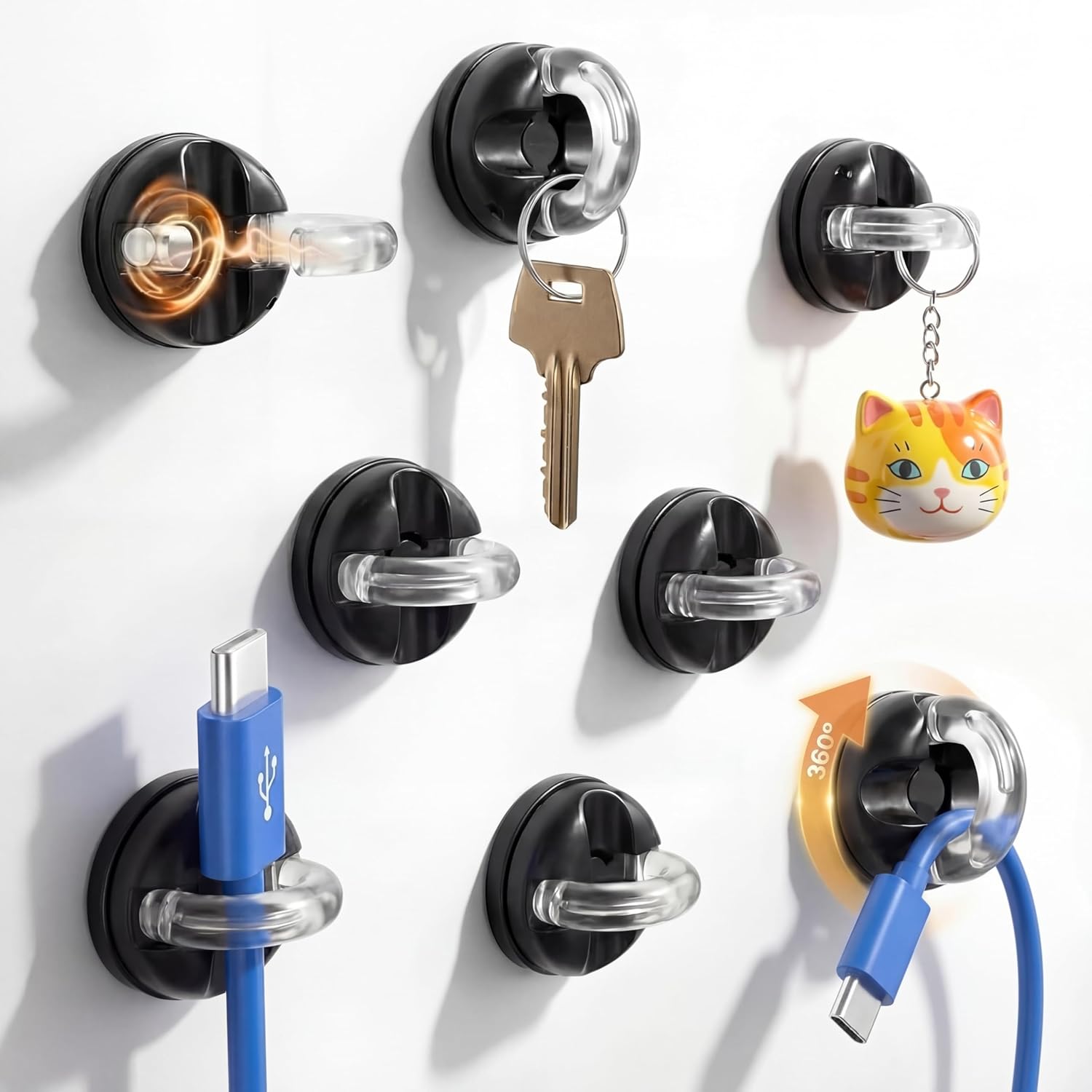 Relaxweex 8 Pcs Rotatable Cord Organizer 1s Clip-on Magnetic Cord Holder Strong Adhesive Easy-Open Cable Clips for Bedside, Desk, Home, Office, Works as a Hanging Hook, Holds up to 2.2 Lbs