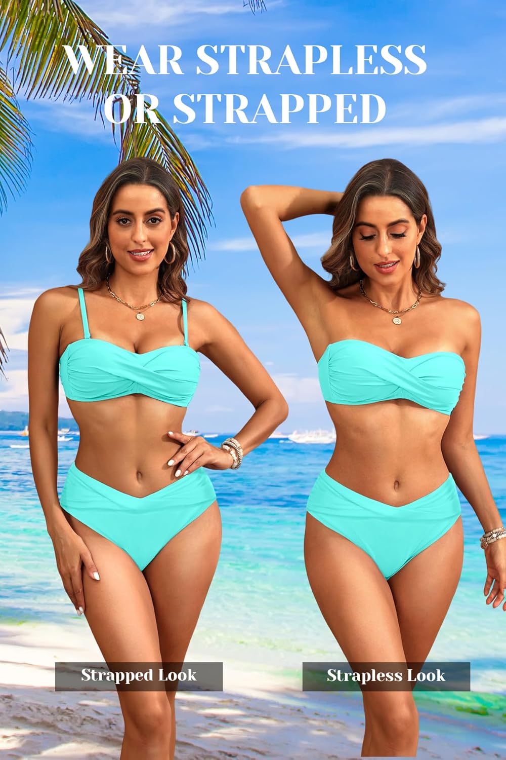 Women's Strapless Bandeau Bikini Set - Twist Front Two Piece Swimsuit with Side Tie Bathing Suit Bottom - Image 4