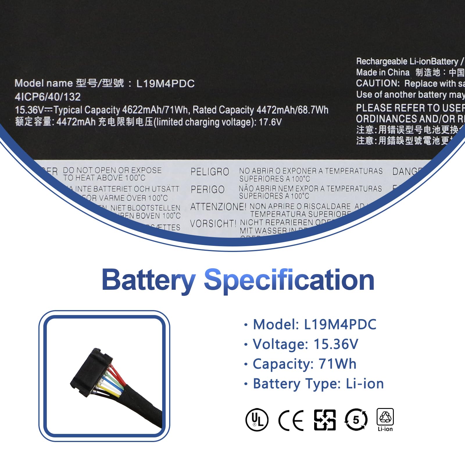 ANTIEE 71Wh L19M4PDC L19C4PDC Laptop Akku für Le-novo Yoga 7i 2020 2021 2022 7-14ITL5 7-15ITL5 7-14ACN6 7-14ARB7 2-in-1 Series Battery L19L4PDC 5B10Z26482 5B10Z26485 5B10Z26479 15.36V