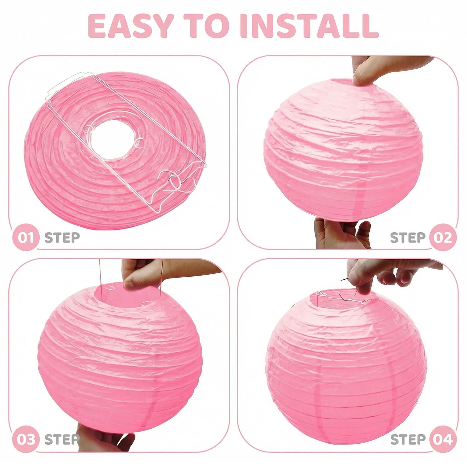 18 lanterne di carta rosa, rotonde decorative con filo da pesca, lanterne di carta da appendere per feste di compleanno, decorazioni in giardino, decorazioni per matrimoni da sposa