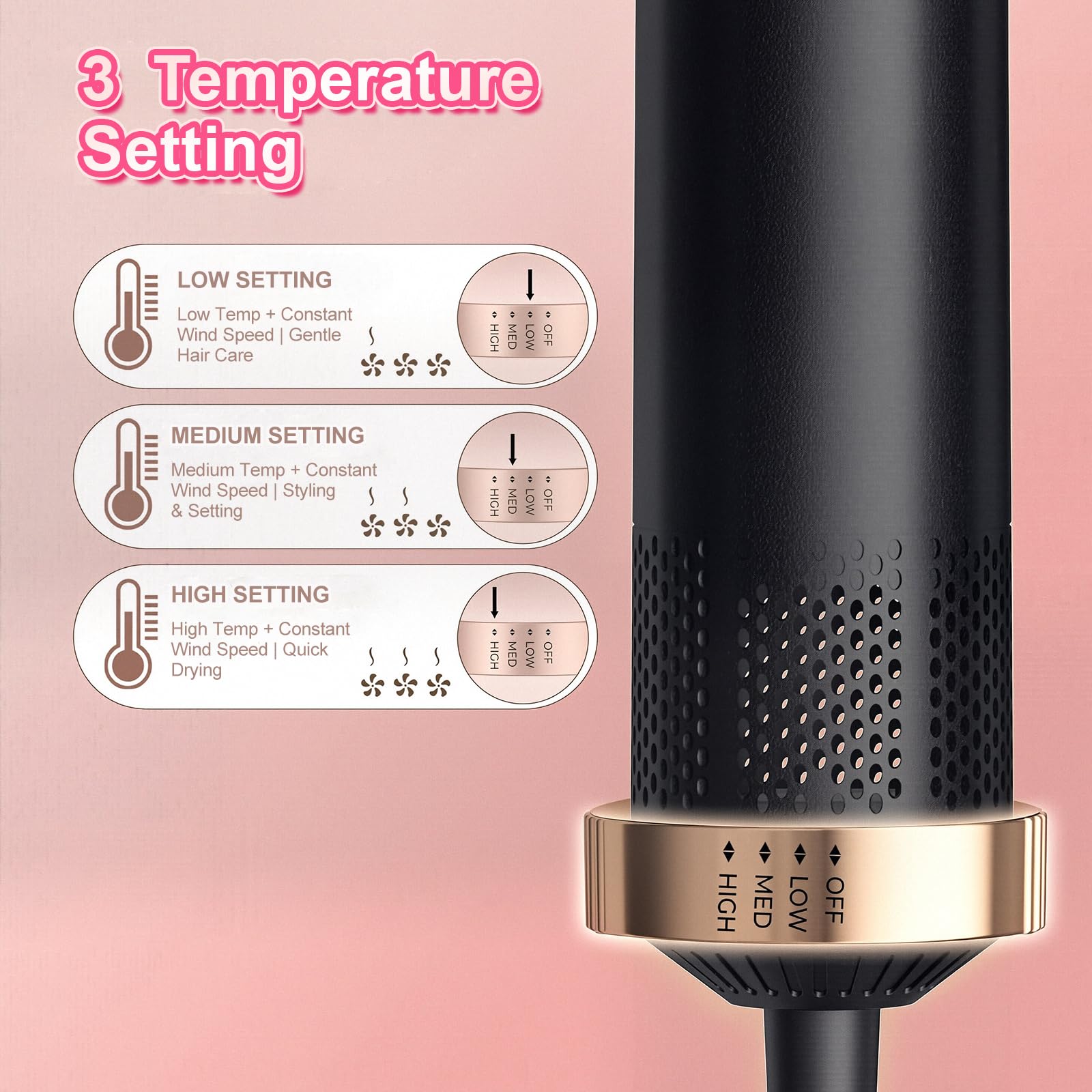 Dryhsip Brosse Soufflante 5 en 1, Brosse Chauffante Brushing et Air Styler avec Têtes Amovibles (fer Friser, Volumatrice, Lissante, Boucleur), de Voyage Légers pour Femmes et Hommes (Matte)