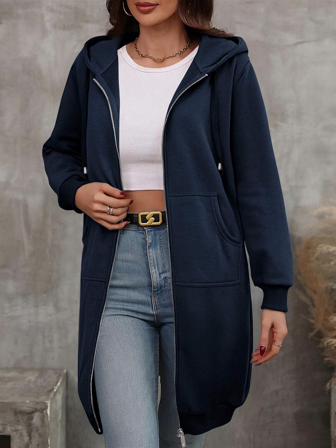 ELESOL Women Casual Zip up Fleece Hoodies Tunic Sweatshirt Long Hoodie Jacket S-XXXL - Image 4