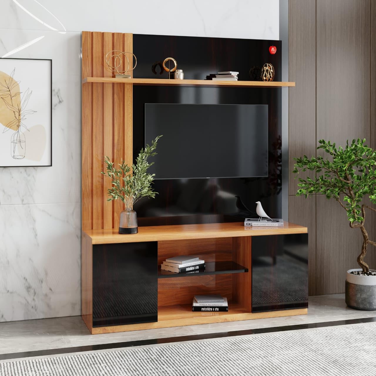 RA511 LCD TV Unit 60x72x16 Inches – UV High Gloss Wood + D1 Finish Entertainment Center with Storage – Modern Living Room TV Stand-image-36