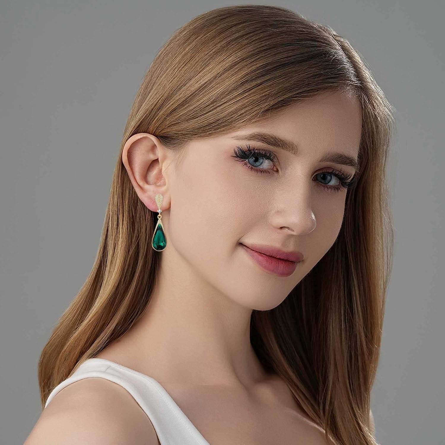 Austrian Crystal Teardrop Dangle Drop Earrings for Women 14K Gold Plated Hypoallergenic Jewelry Gift