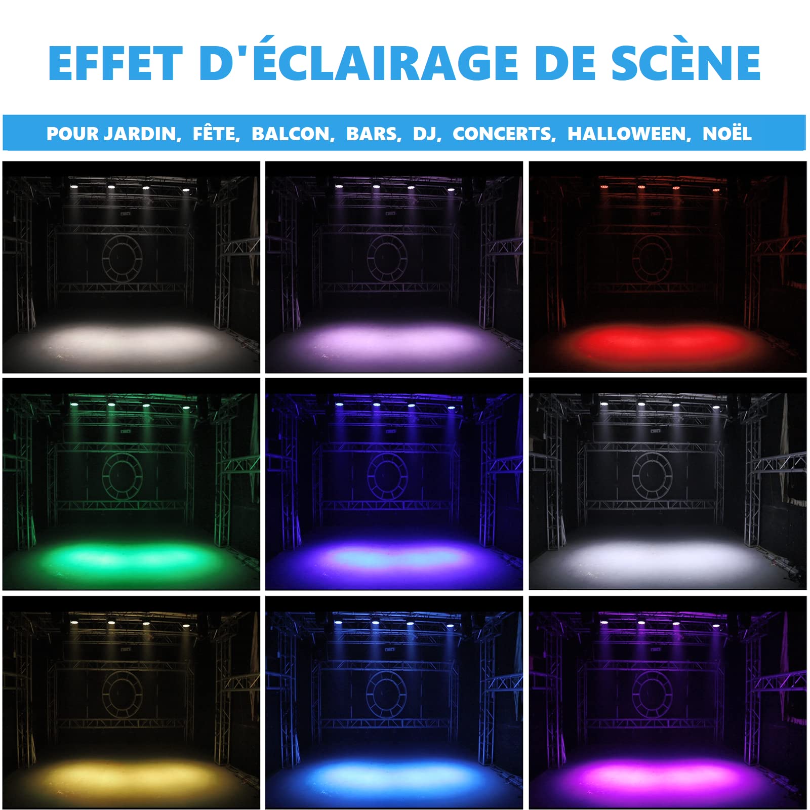 2PCS Par LED RGBW, HOLDLAMP 84W RGBW Lumière de Scène avec Télécommande et Activation Sonore, DMX 4 / 8CH Éclairage de scène pour Festivals,Jardin, Fête, Bars, DJ, Concerts