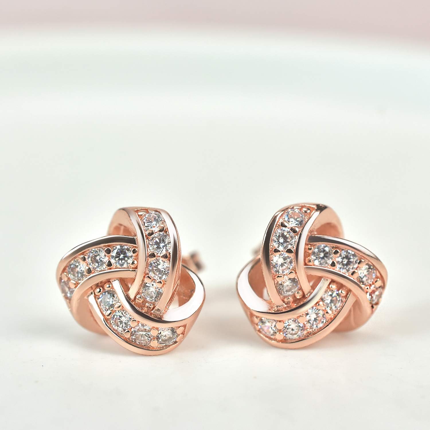 14K Gold Plated Stud Earrings 925 Sterling Silver Post CZ Hypoallergenic Earrings Love Knot Cubic Zirconia Earrings for Women - Image 5