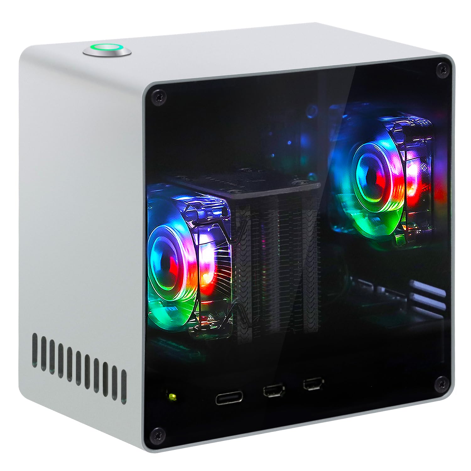 FREENOVE Mini Case for Raspberry Pi 5 (NOT Included), Dual M.2 NVMe SSD Slots, PWM ARGB Fans Light Sync, CPU Tower Cooler, Power Button with Indicator Light, Setup Software