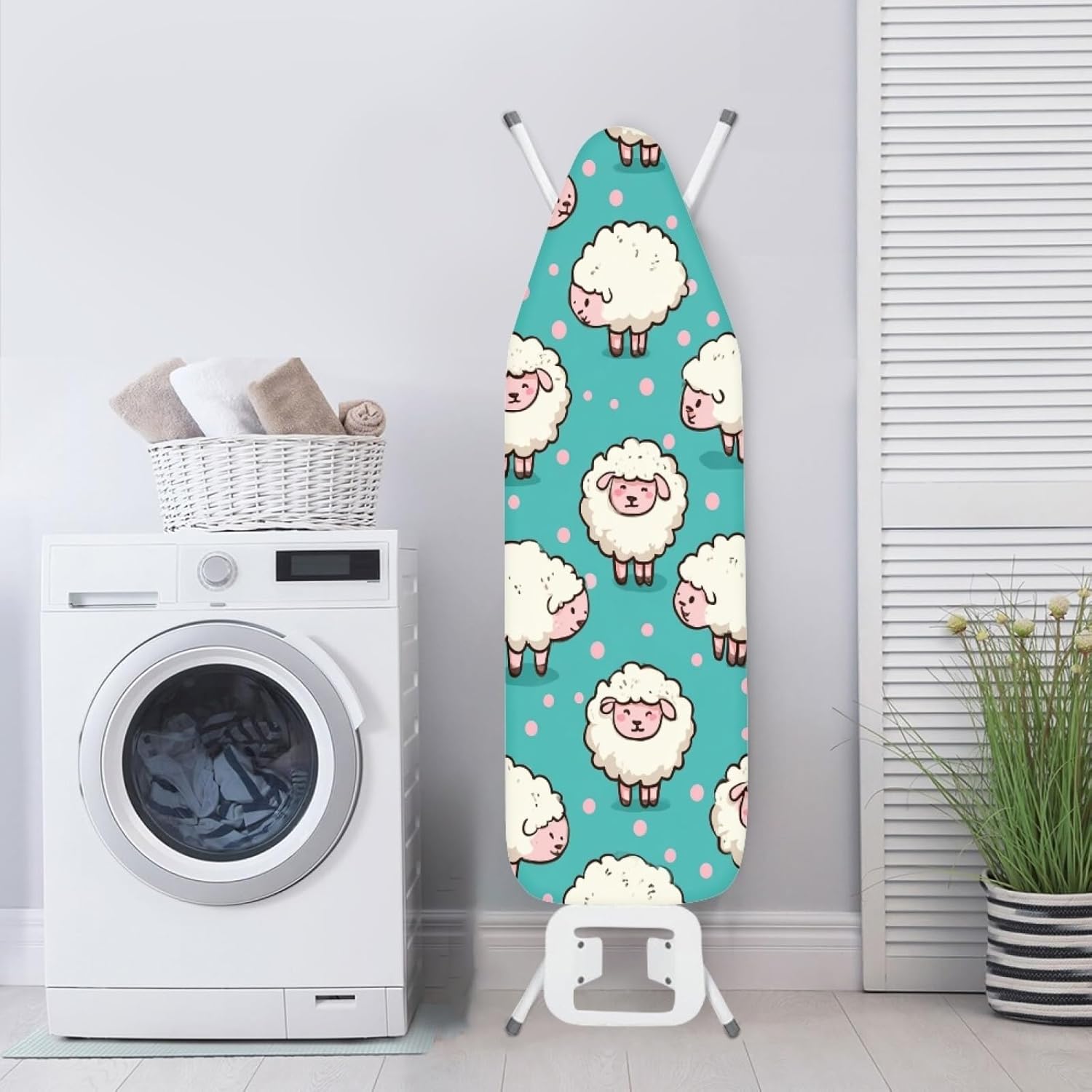 Padded Ironing Board Covers 18 X 49 Sheep White Pink Ironing Board Pad and Cover Thick Replacement Drawstring Tightening & Lock, Easy Fit, Scorch & Stain Resistant, Non Slip