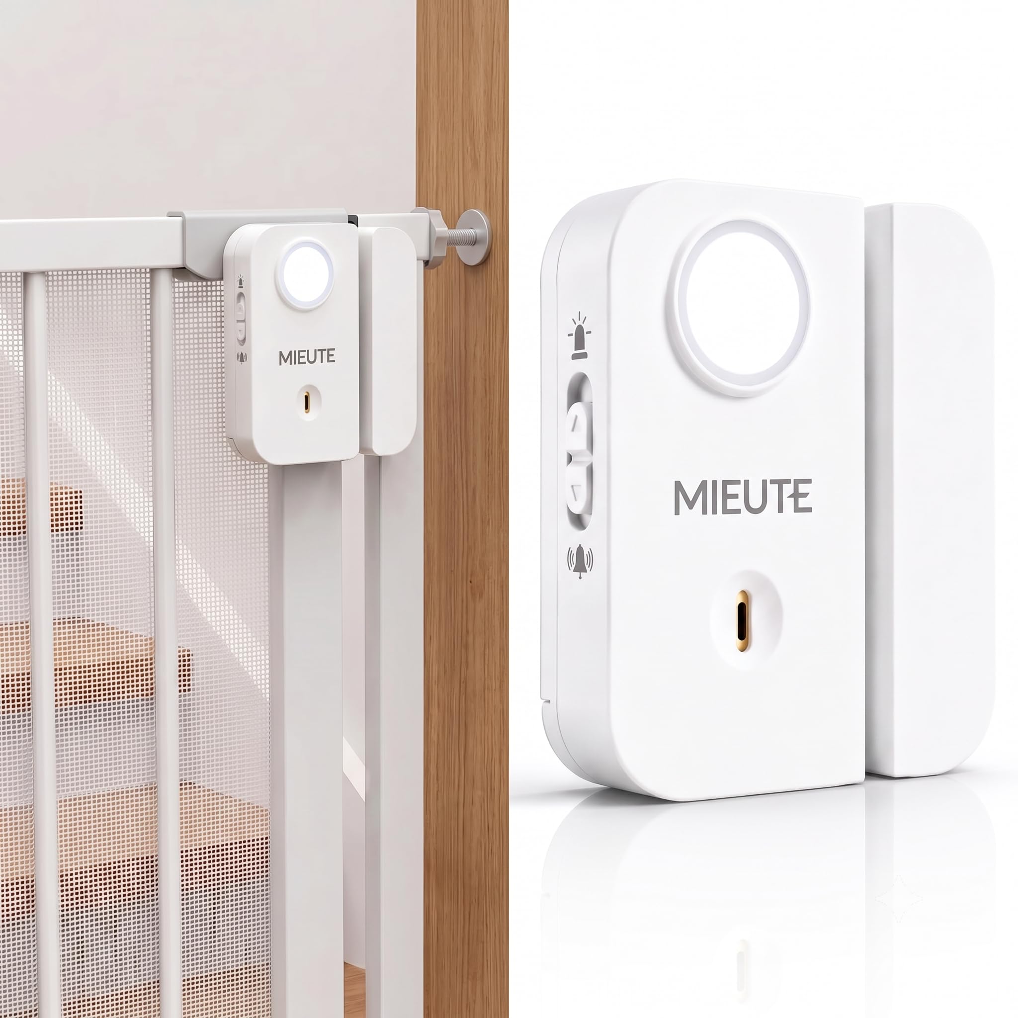 MIEUTE Door Window Alarm 130dB with Strobe Light Rechargeable
