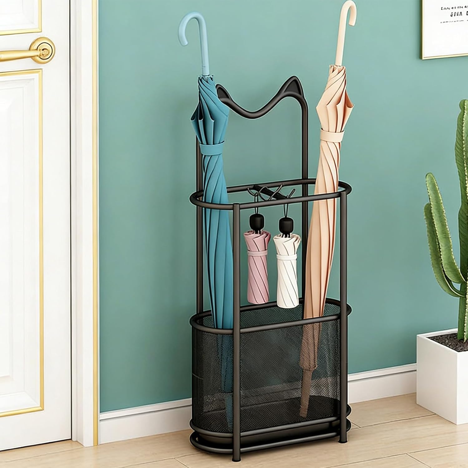 with Drip Tray and Hooks, Space-Saving Storage Basket for Entryway, Home, and Patio Decor