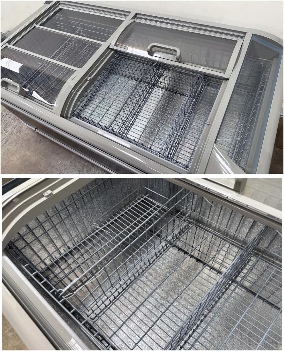 Chest Freezer for Supermarket Meat Freezer Glass sliding Door 73" Black Showcase Freezer Curve Display Top w/Storage Baskets 18 Cu.Ft HW18-U