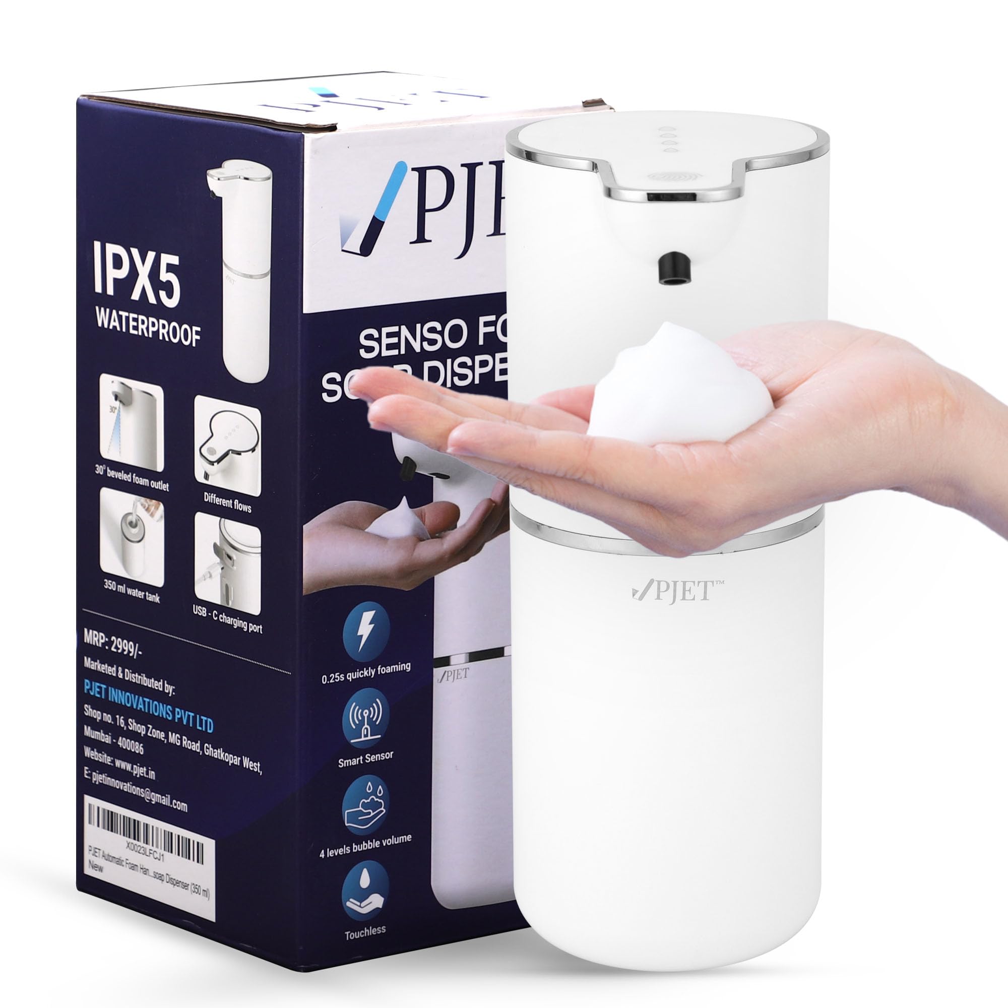 PJET Automatic Foam Handwash Dispenser | Smart Touchless Soap Holder for Bathroom, Office, Kitchen (350 ml) Plastic-image-41