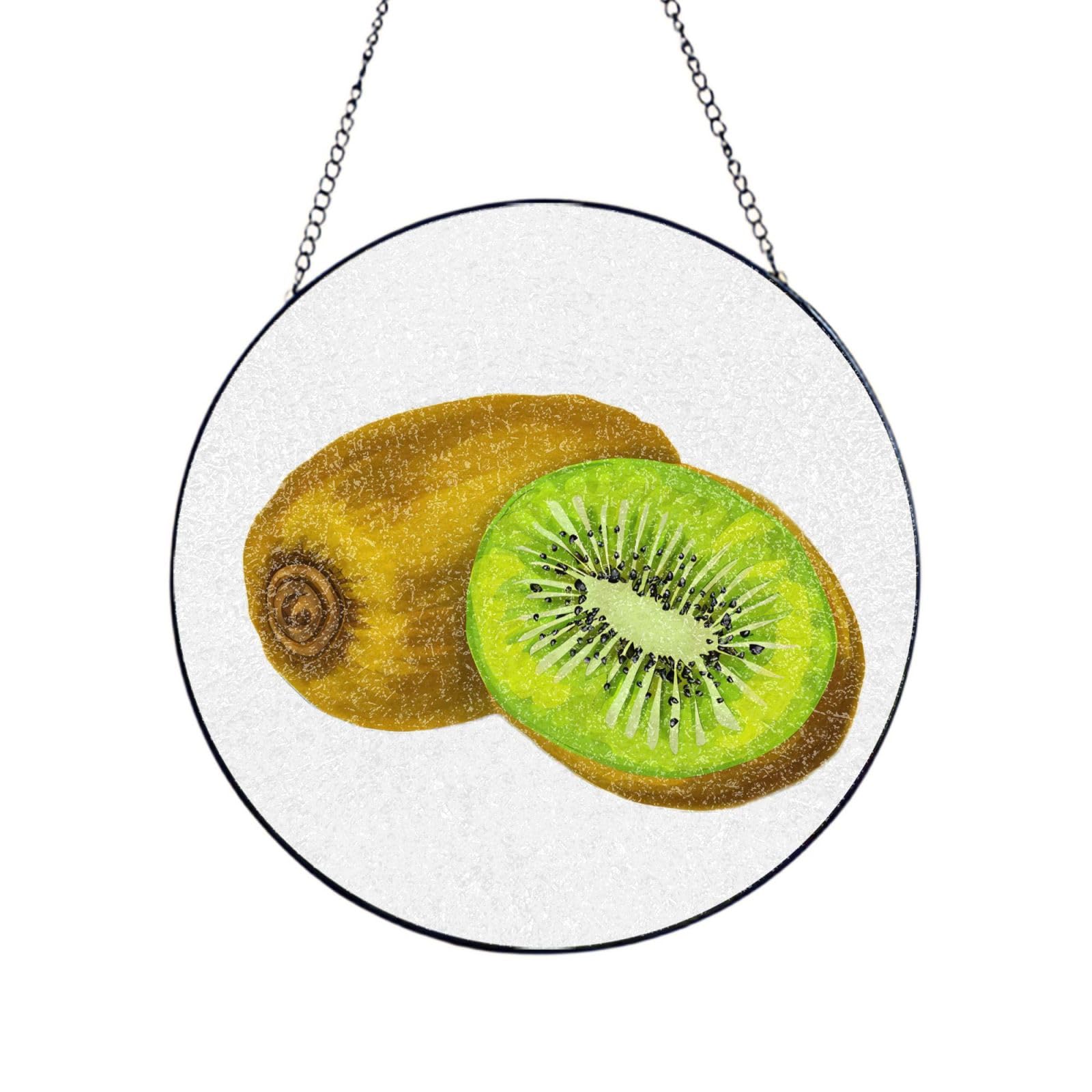 Phayah Kiwi Print Glass Window Hanging Round Suncatcher Glass Ornament Garden Wall Fence Decorations Indoor Outdoor 8in（20cm）
